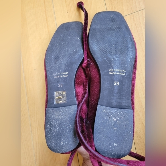 8 by Yoox Velvet Ballet Flats Burgundy EU 39-39.5 US 8-8.5 - Picture 8 of 9